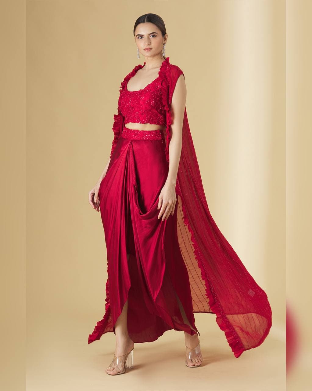 Red Lehenga Choli In Satin Silk With Sequence Work
