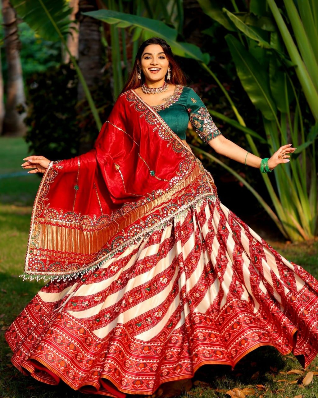 Red Lehenga Choli In Soft Butter Silk With Digital Print