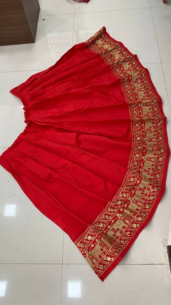 Red Lehenga Choli In Taffeta Silk With Sequence Work
