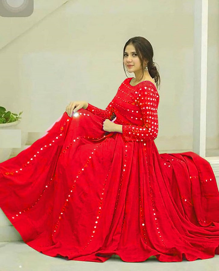 Red Gown In Two Tone Taffeta Silk With Sequence Work