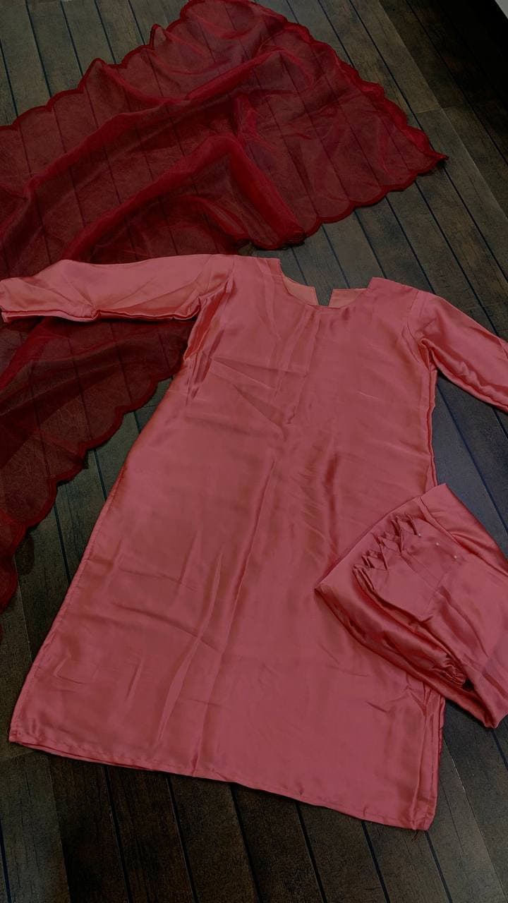 Rose Pink Salwar Suit In Japan Satin Silk