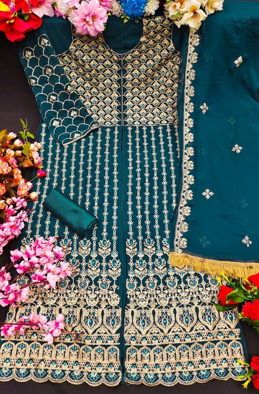 Royal Blue Salwar Suit In Georgette Silk With Embroidery Work