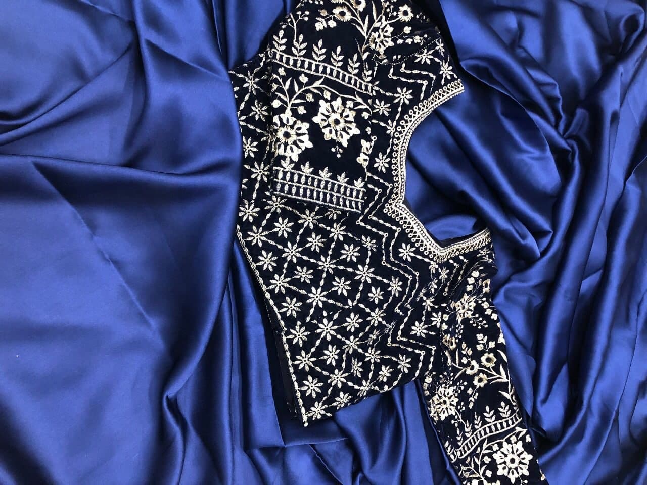Royal Blue Saree In Japan Satin Silk With Plain