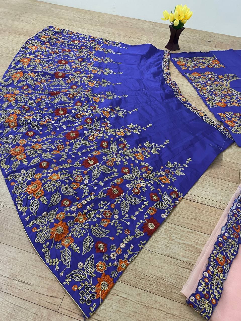 Royal Blue Lehenga Choli In Jalbari Satin Silk With Multi Embroidery Work