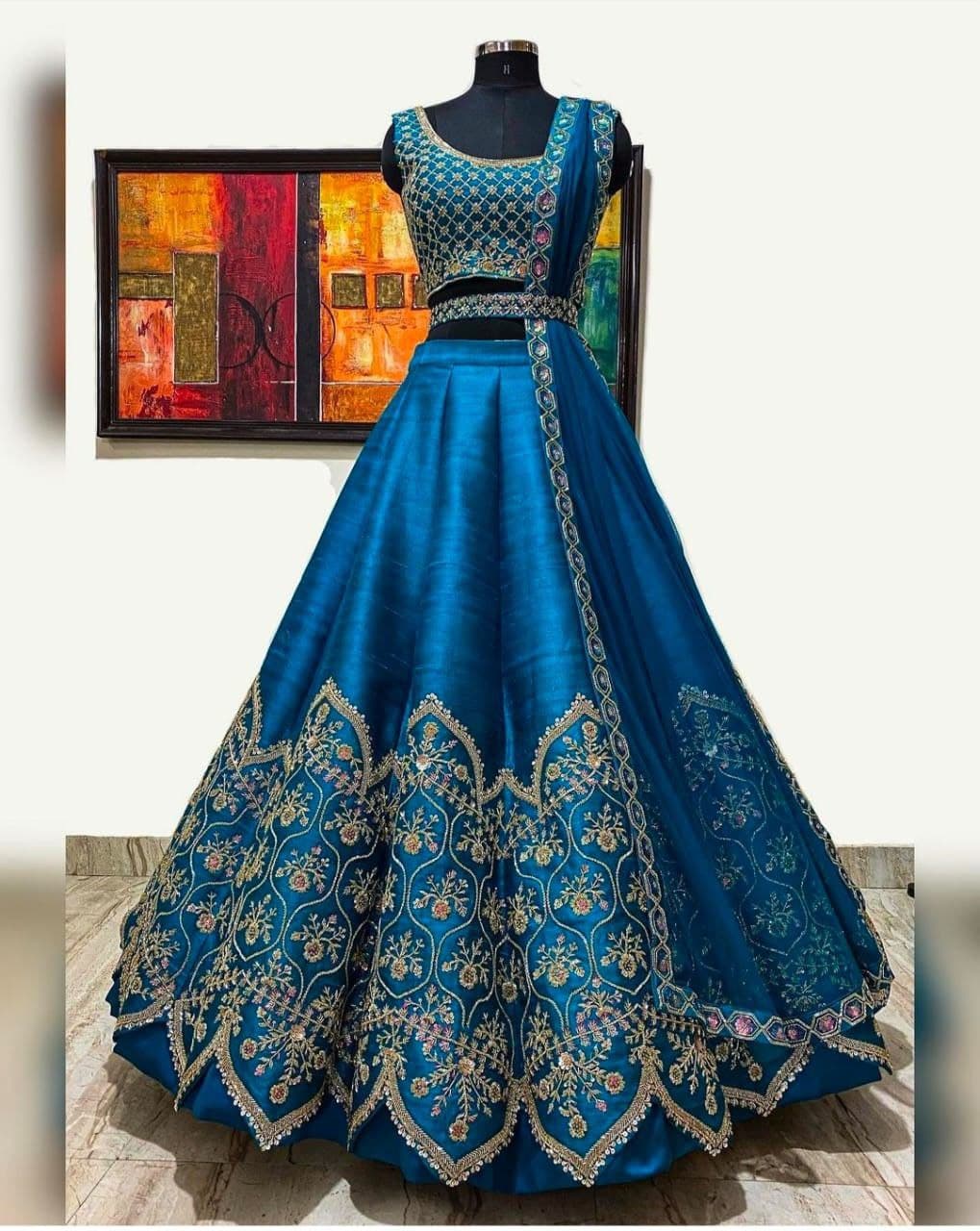 Royal Blue Lehenga Choli In Phantom Silk With Embroidery Work