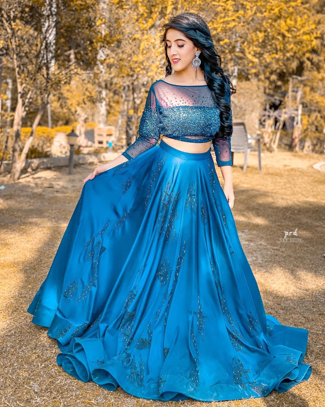 Royal Blue Lehenga Choli In Satin Taffeta With Heavy Embroidery Work