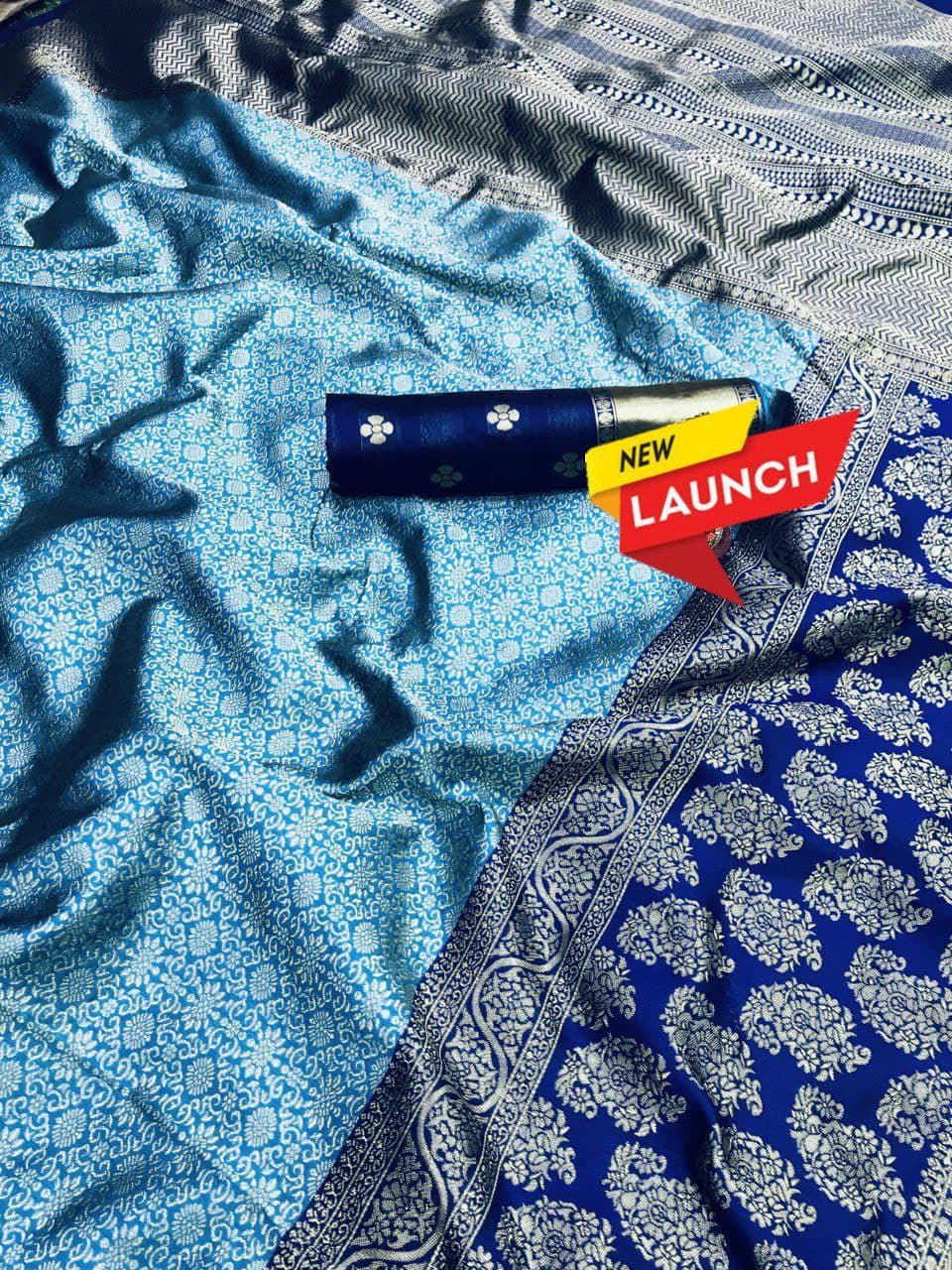 Royal Blue Lichi Silk Banarasi Saree