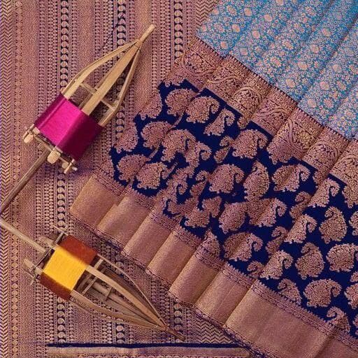 Royal Blue Lichi Silk Banarasi Saree