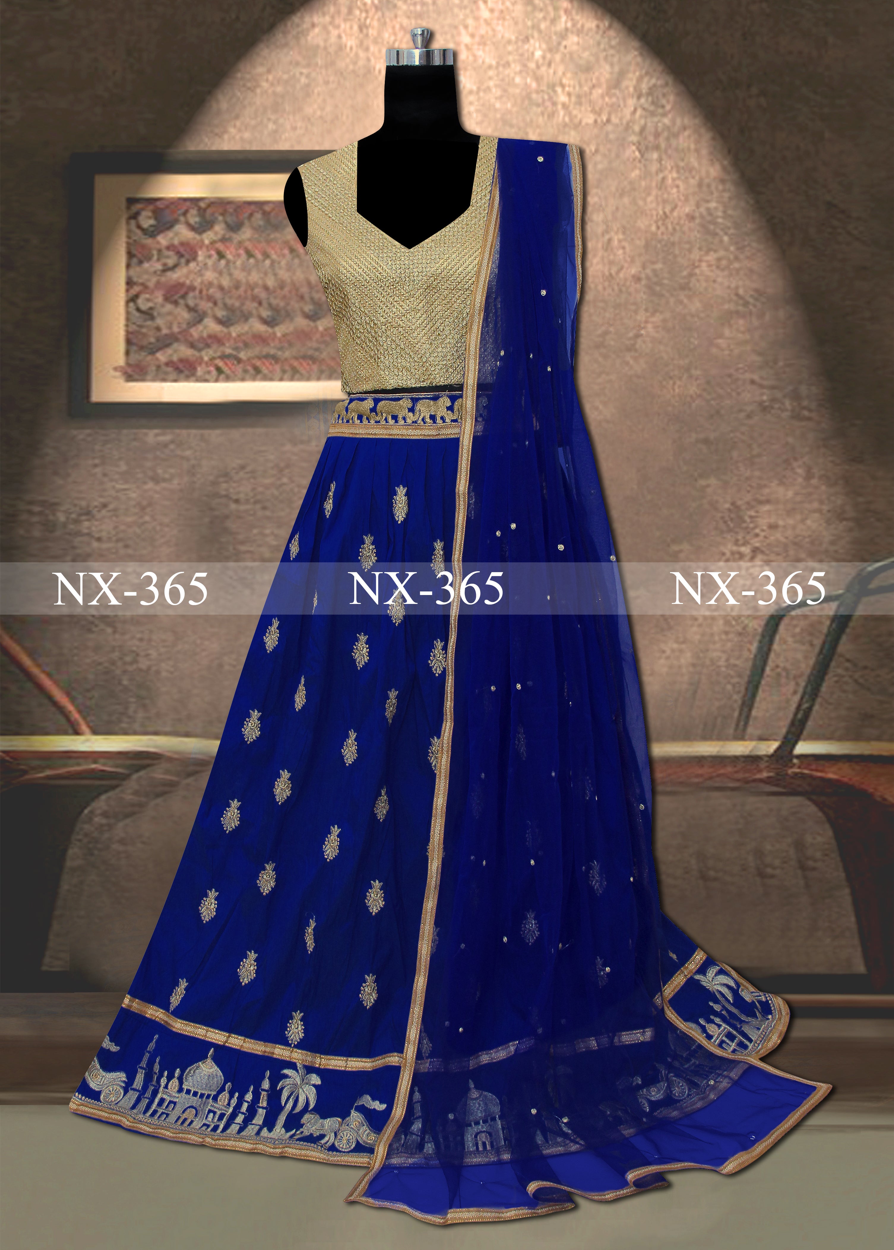 Royal Blue Lehenga Choli In Soft Taffeta Silk With Fancy Thread Work