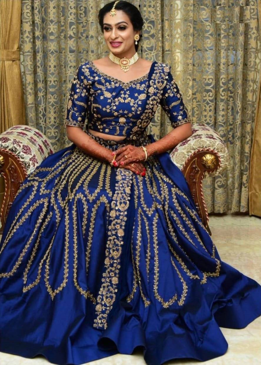 Royal Blue Lehenga Choli In Taffeta Silk With Heavy Embroidery Work