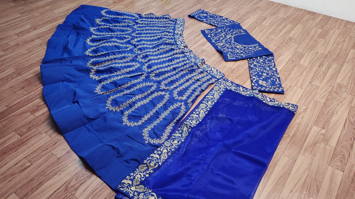 Royal Blue Lehenga Choli In Taffeta Silk With Heavy Embroidery Work