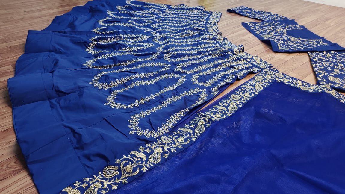 Royal Blue Lehenga Choli In Taffeta Silk With Heavy Embroidery Work