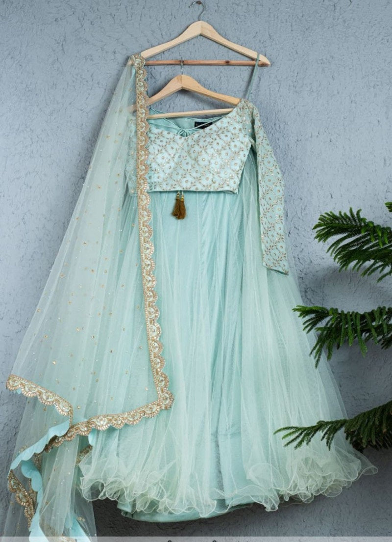 Sea Green Lehenga Choli In Nylon Mono Net