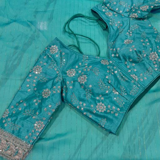 Sky Blue Saree In Art Silk With Sequence Work