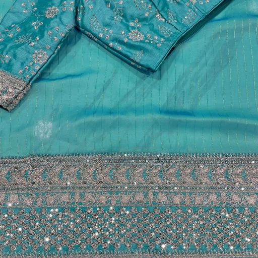 Sky Blue Saree In Art Silk With Sequence Work