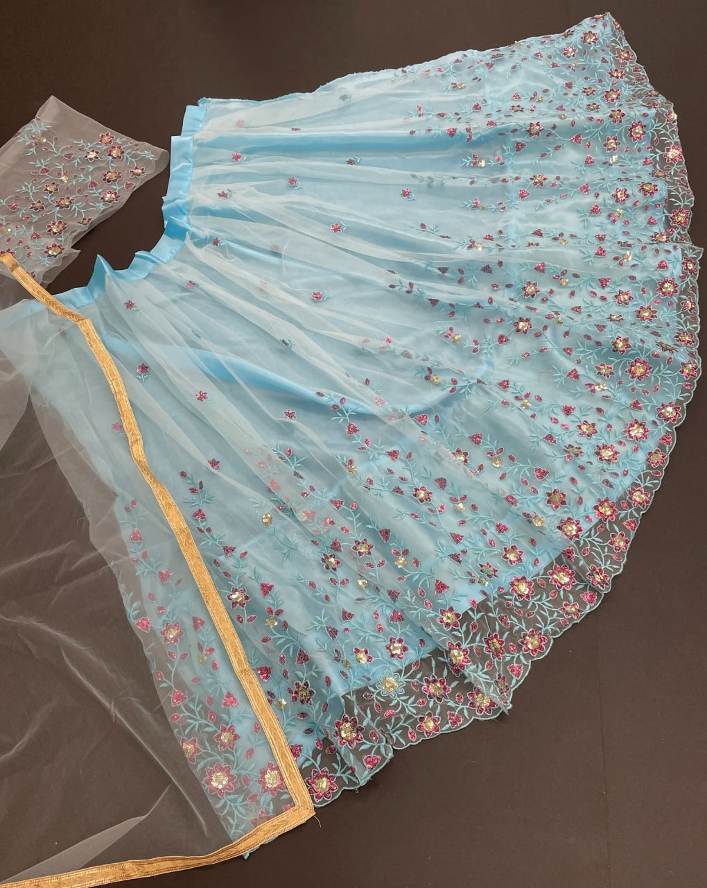 Sky Blue Lehenga Choli In Butterfly Mono Net With Thread Work