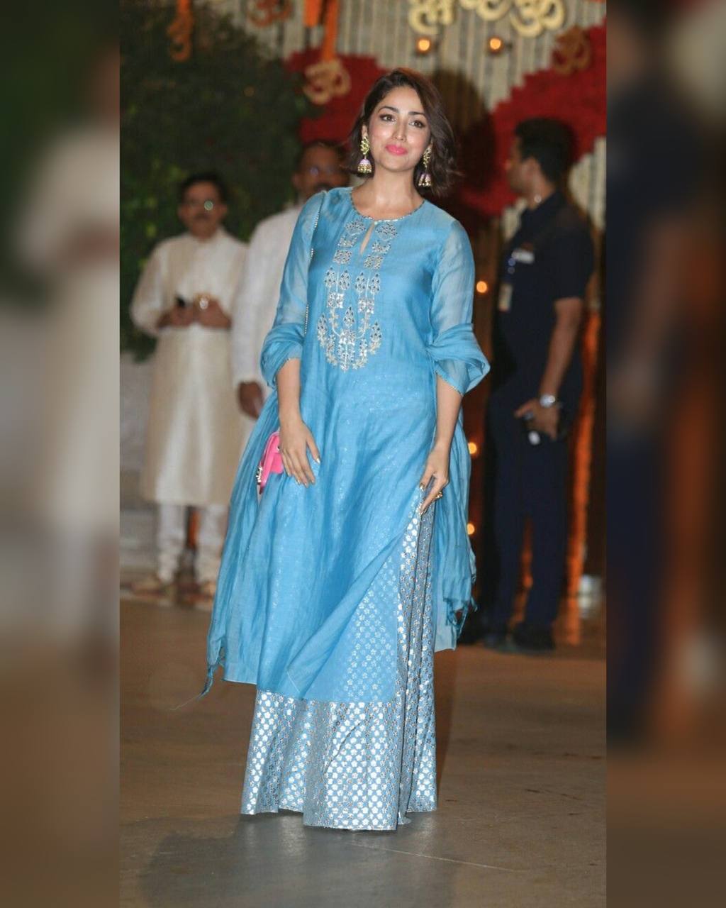 Sky Blue Palazzo Suit In Chanderi