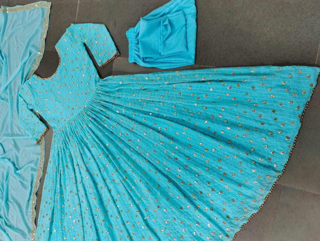 Sky Blue Gown In Fox Georgette With Embroidery Sequence Work