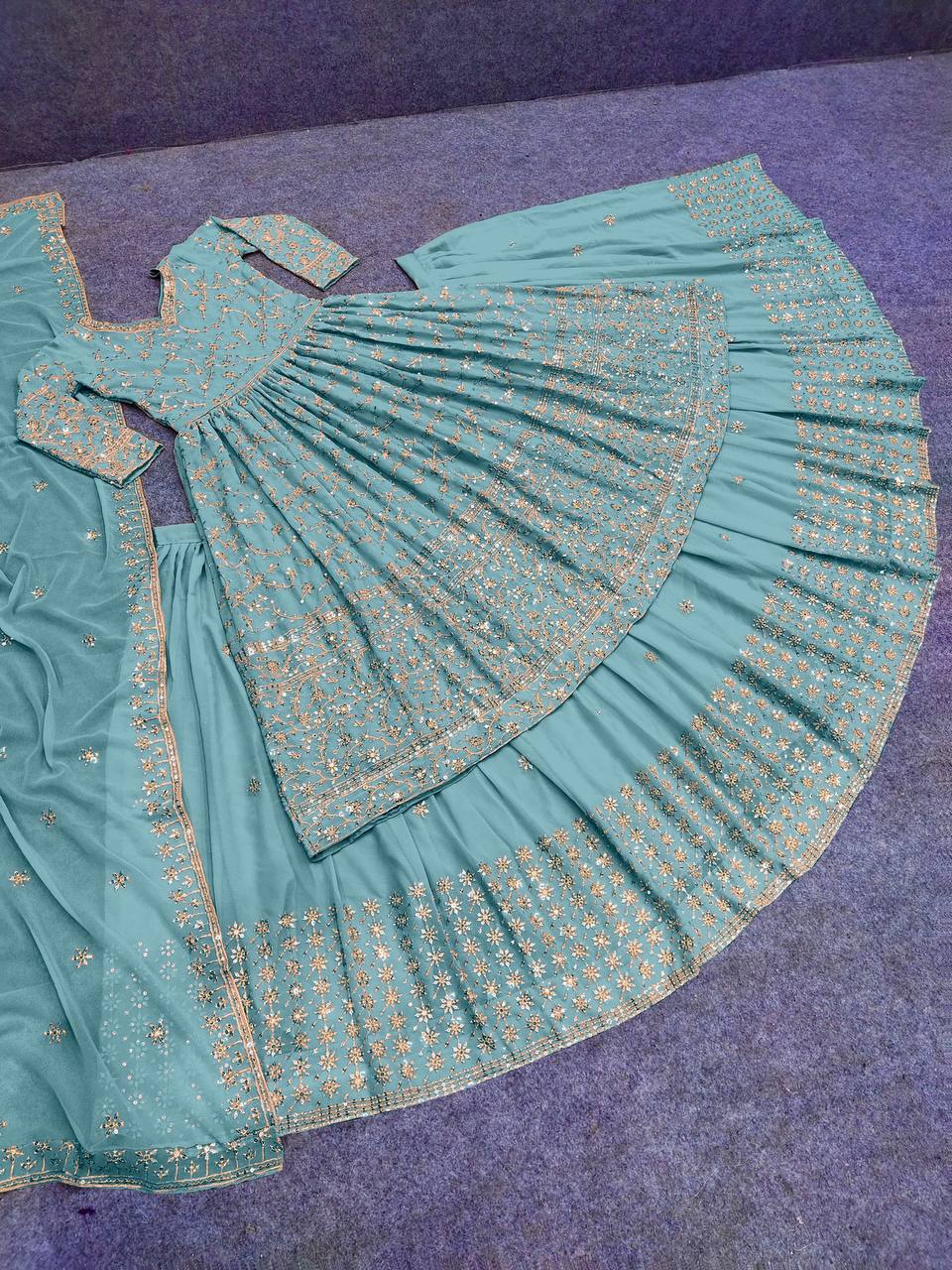 Sky Blue Lehenga Choli In Fox Georgette With Embroidery Work