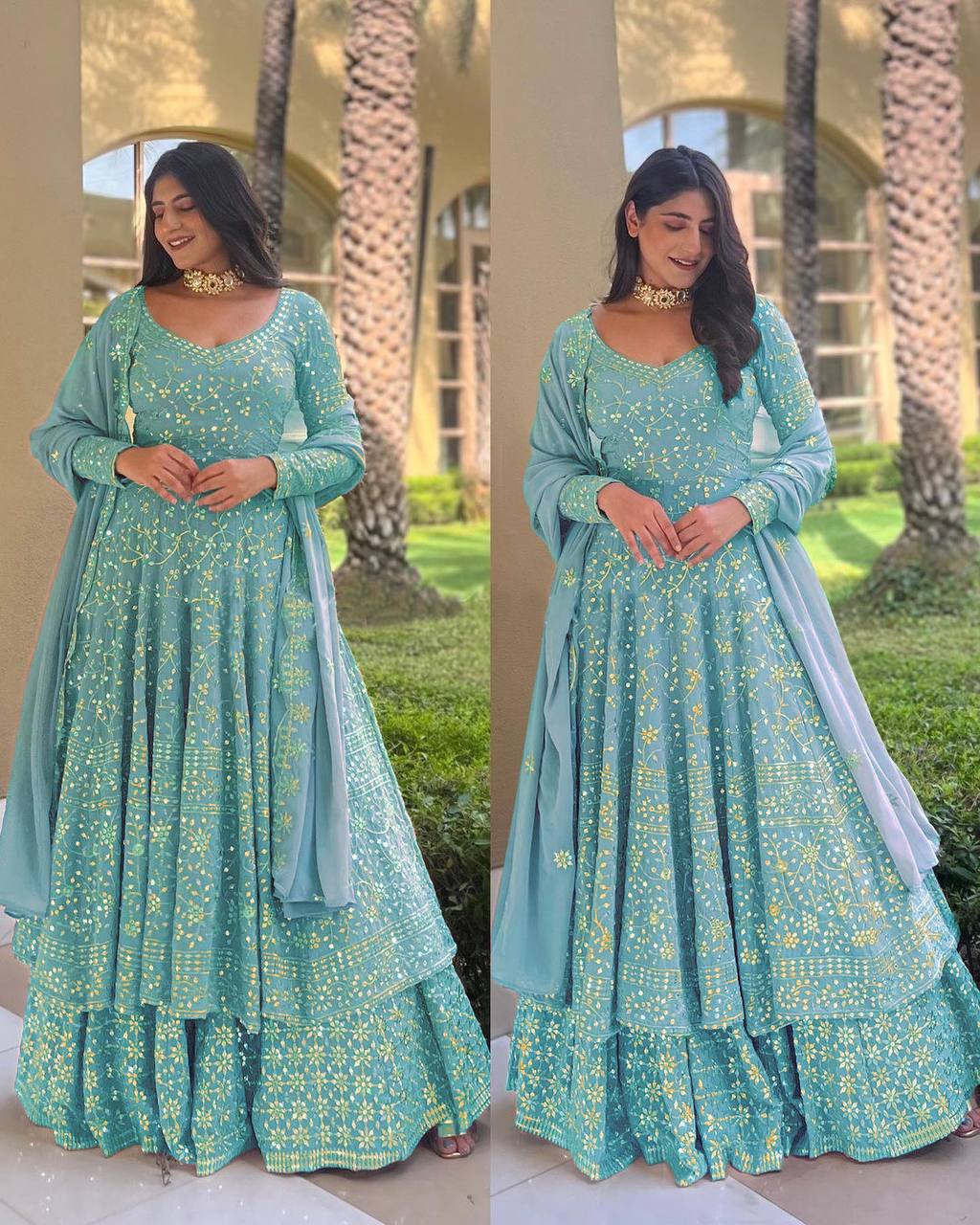 Sky Blue Lehenga Choli In Fox Georgette With Embroidery Work