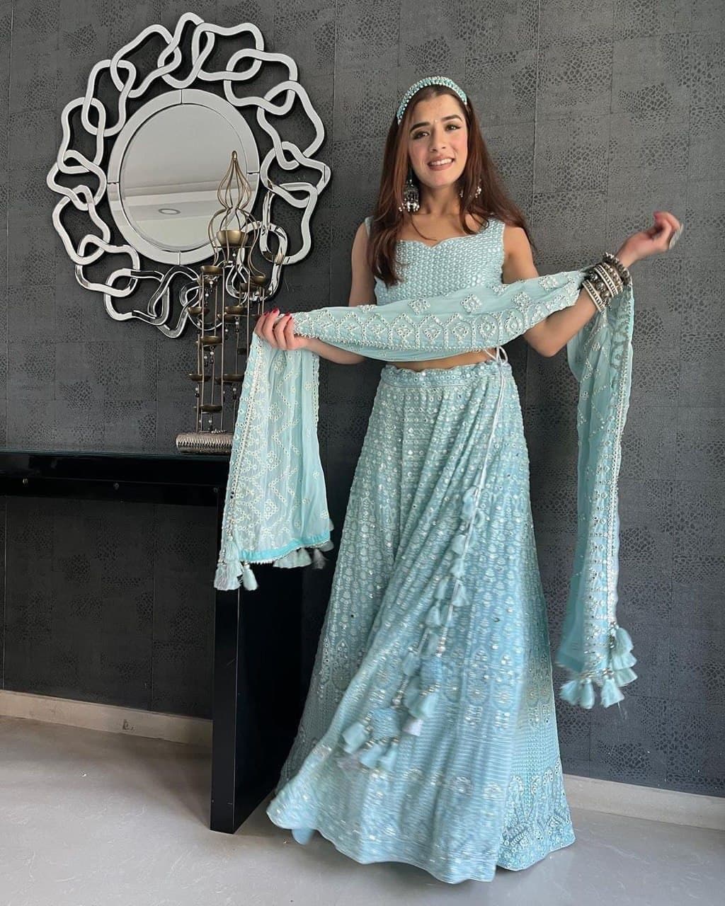 Sky Blue Lehenga Choli In Fox Georgette With Embroidery Work