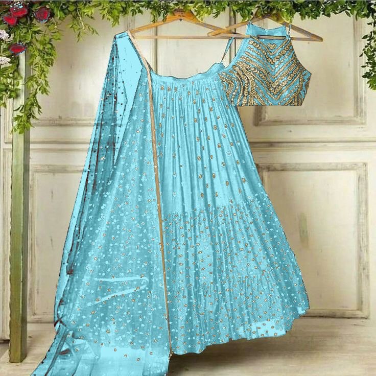 Sky Blue Lehenga Choli In Fox Georgette With Embroidery Work