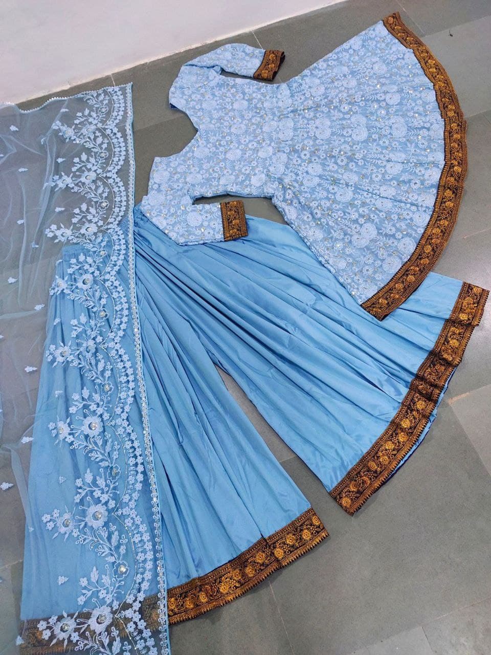 Sky Blue Salwar Suit In Fox Georgette With Sequence Embroidery Work