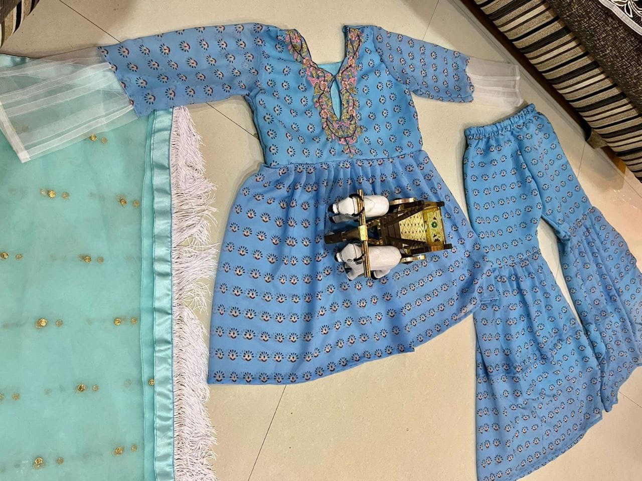 Sky Blue Salwar Suit In Georgette Silk With Digital Print