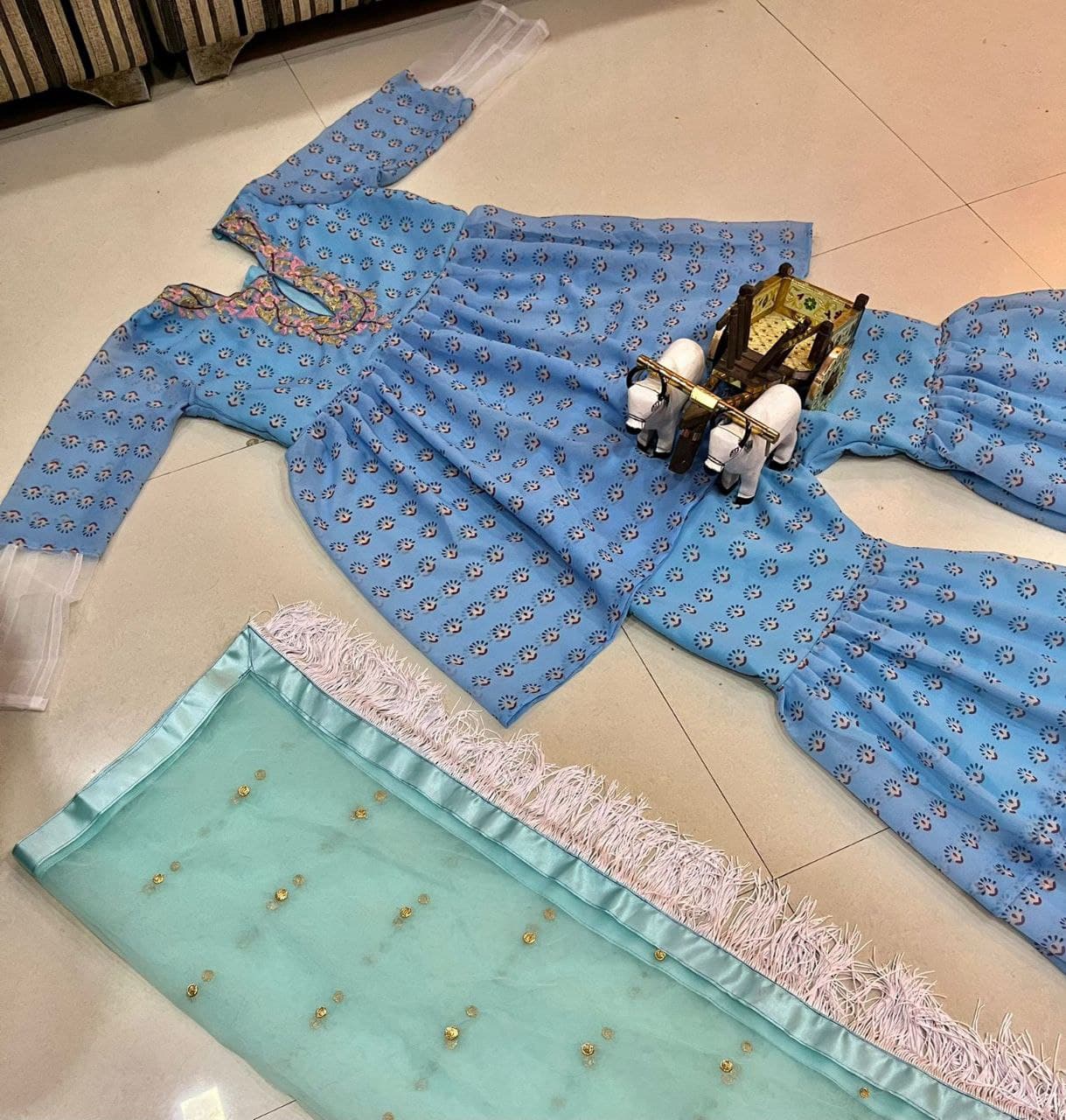 Sky Blue Salwar Suit In Georgette Silk With Digital Print