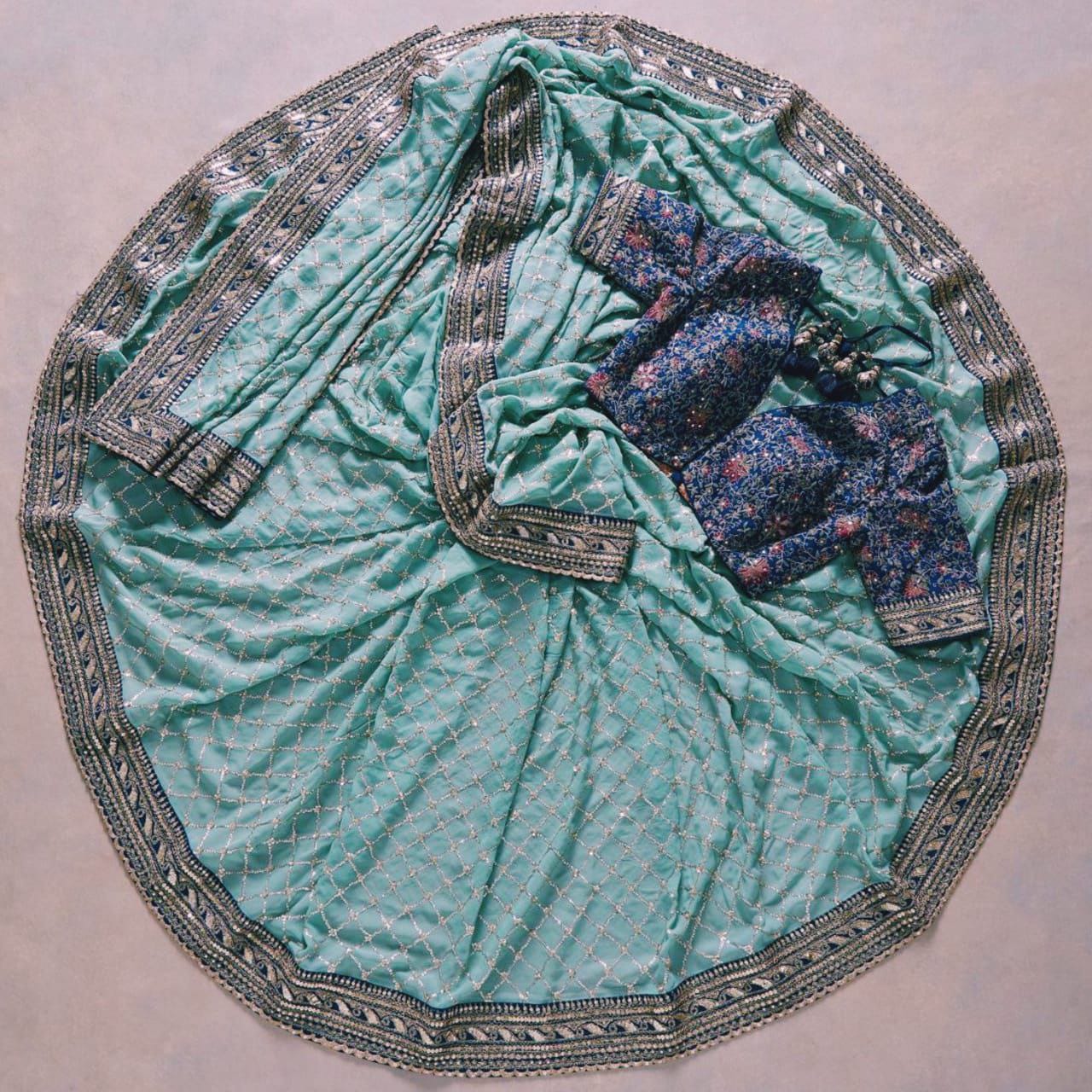 Sky Blue Saree In Georgette Silk With Embroidery Work