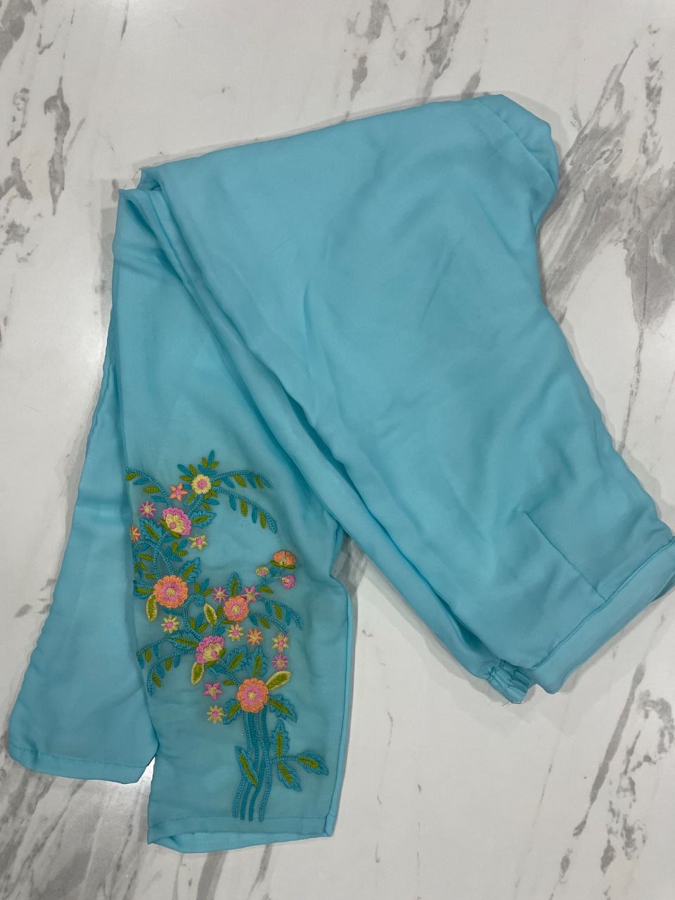 Sky Blue Salwar Suit In Georgette Silk With Thread Work