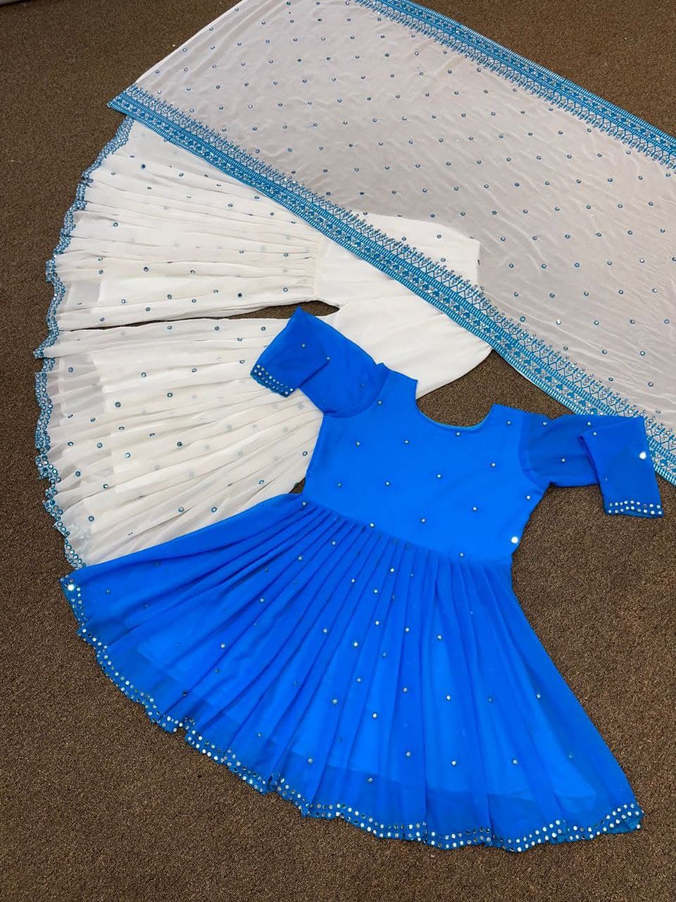 Sky Blue Salwar Suit In Heavy Faux Georgette With Embroidery Work