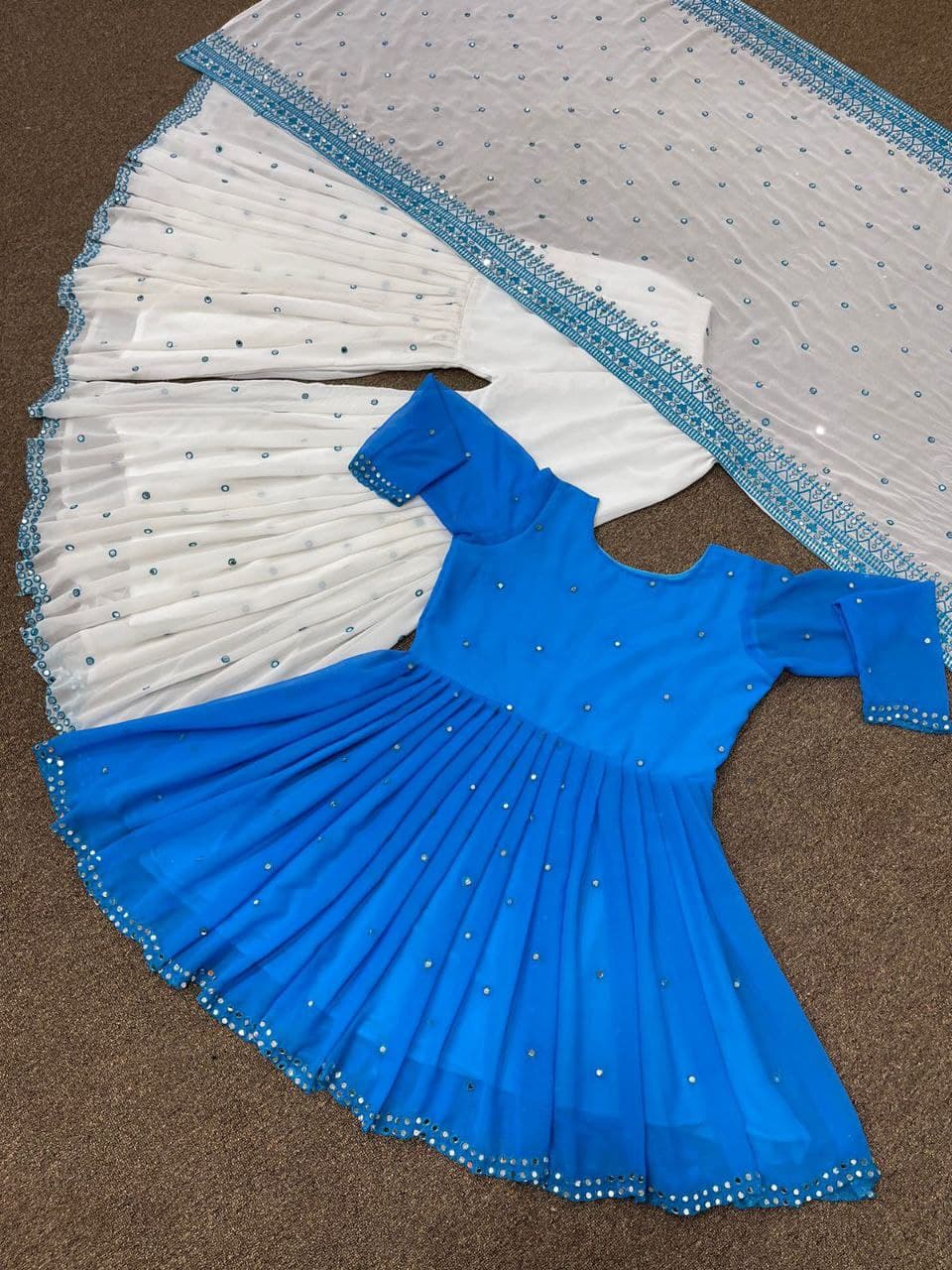 Sky Blue Salwar Suit In Heavy Faux Georgette With Embroidery Work