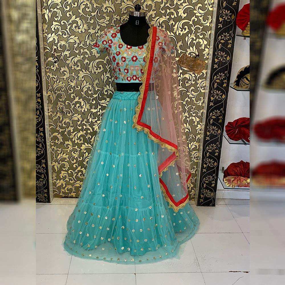 Sky Blue Lehenga Choli In Nylon Mono Net With Sequence Work