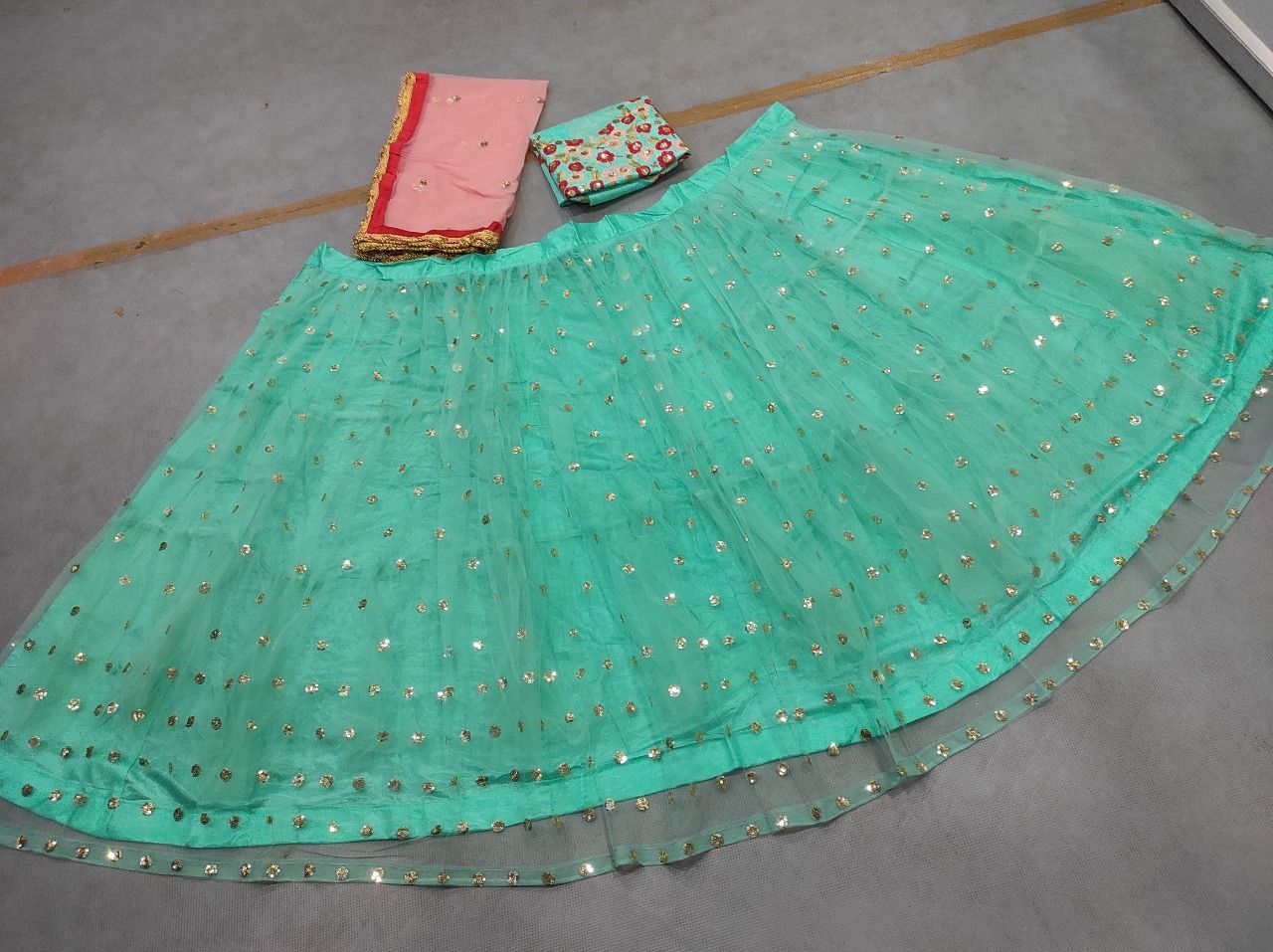 Sky Blue Lehenga Choli In Nylon Mono Net With Sequence Work