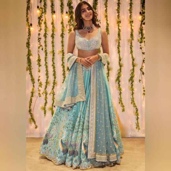 Sky Blue Lehenga Choli In Satin Banglory With Heavy Digital Print