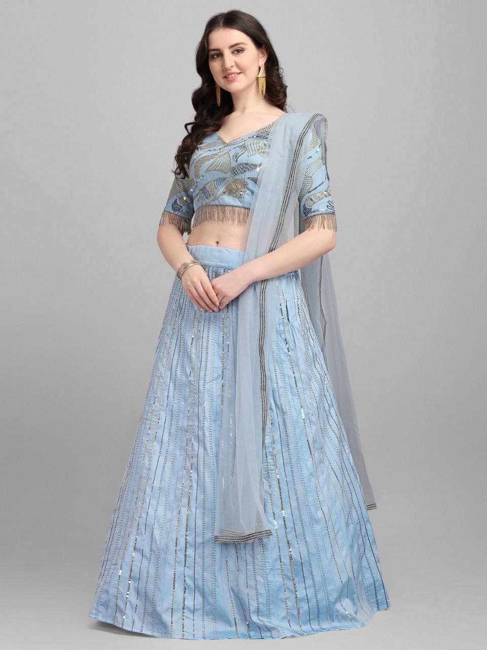 Sky Blue Lehenga Choli In Taffeta Silk With Embroidery Work