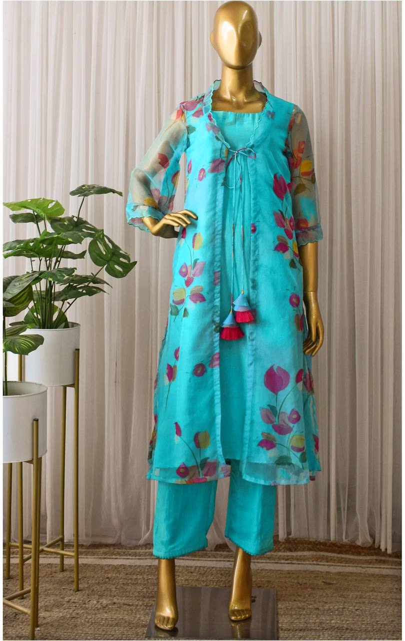 Sky Blue Salwar Suit In Maska Cotton Silk