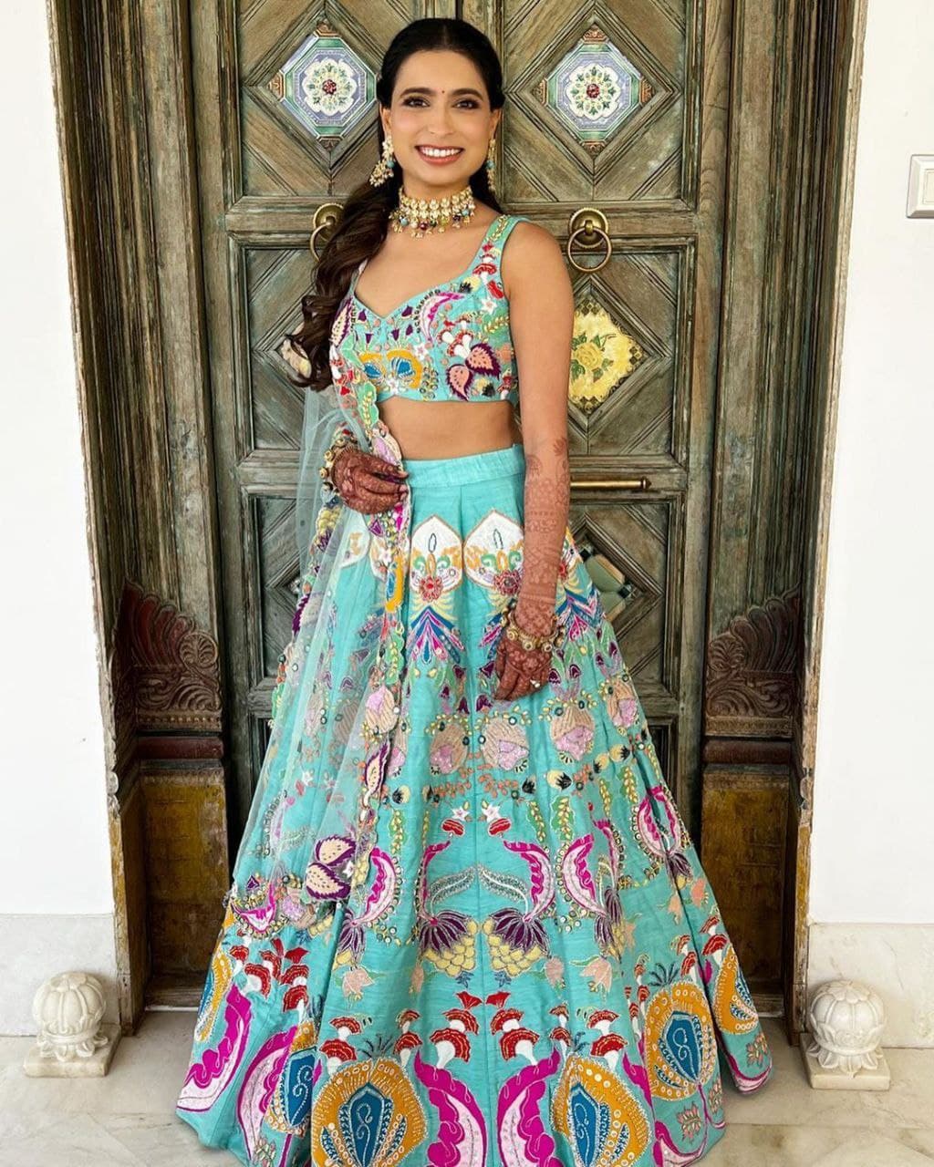 Sky Blue Lehenga Choli In Mono Satin Silk With Sequence Embroidery Work