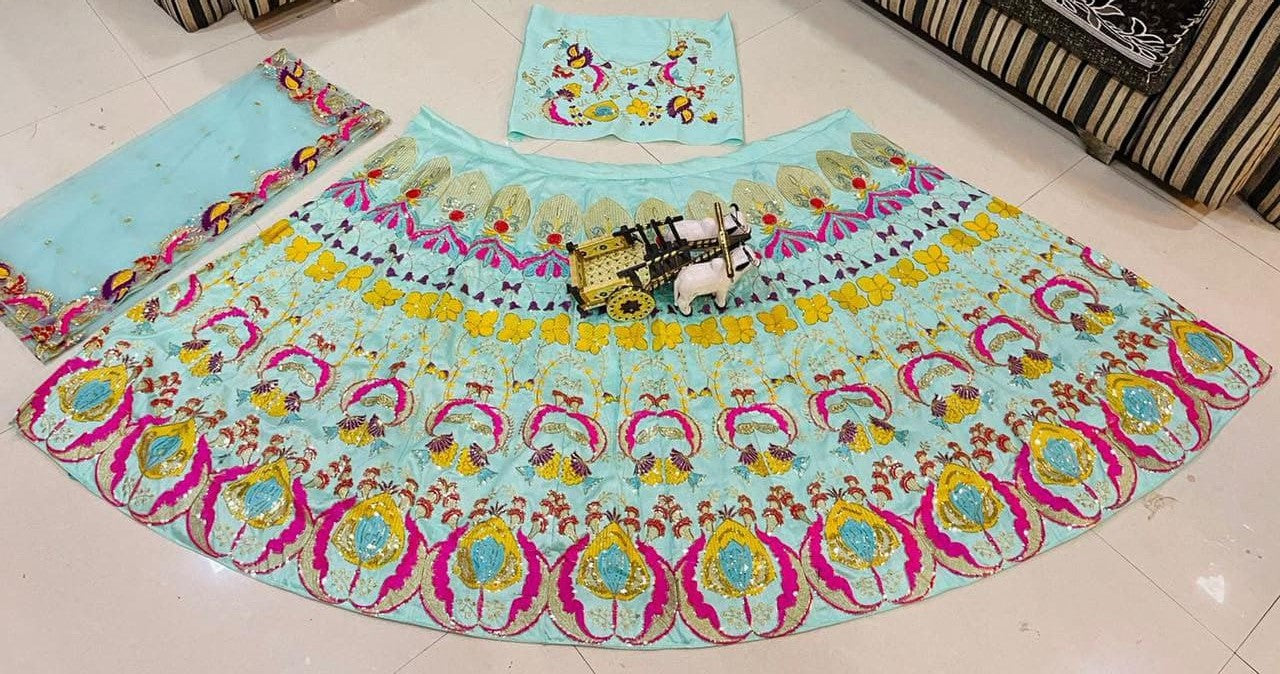 Sky Blue Lehenga Choli In Mono Satin Silk With Sequence Embroidery Work