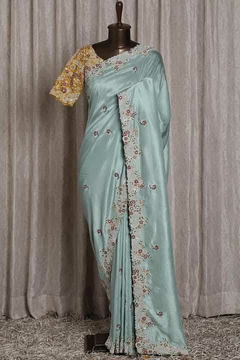 Sky Blue Saree In Dola Silk With Fancy Thread Work