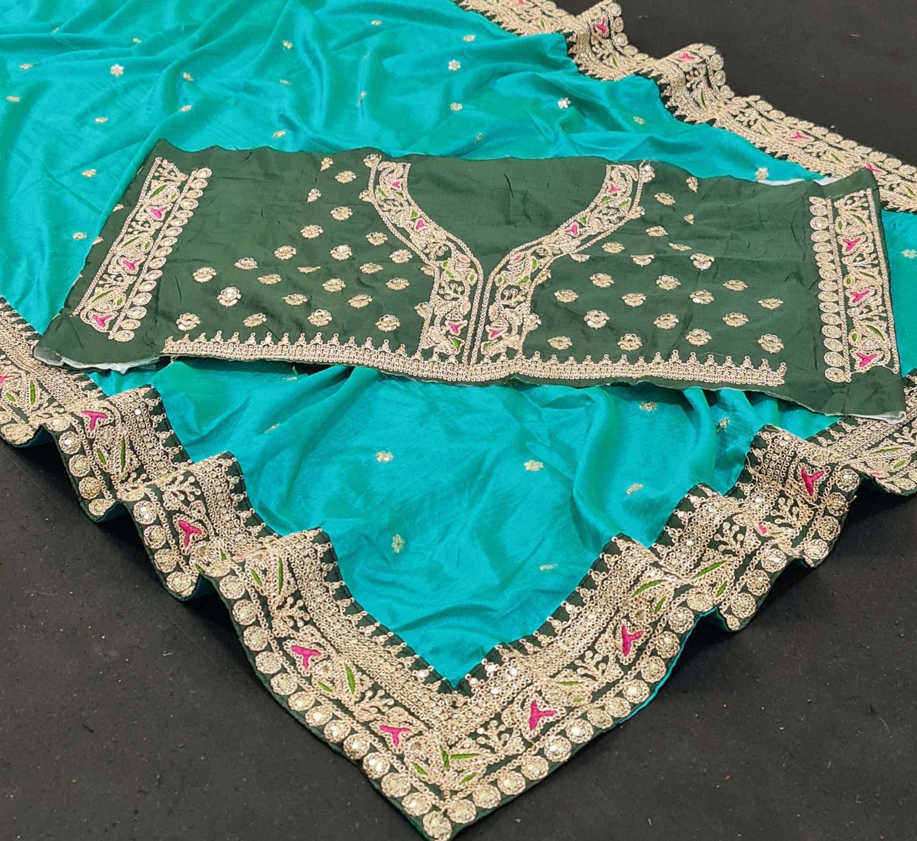 Sky Blue Saree In Rangoli Gerogett Silk With Fancy Thread Work