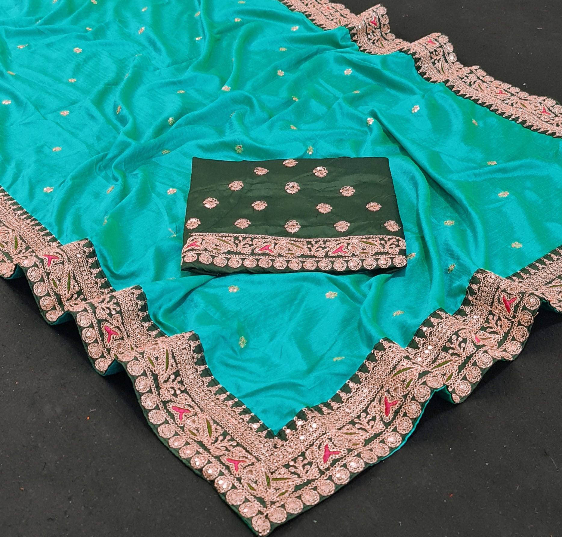 Sky Blue Saree In Rangoli Gerogett Silk With Fancy Thread Work