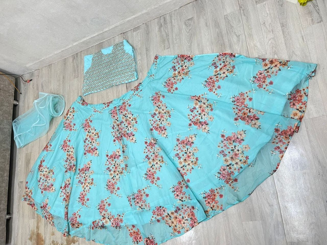 Sky Blue Lehenga Choli In Soft Organza Silk With Digital Print