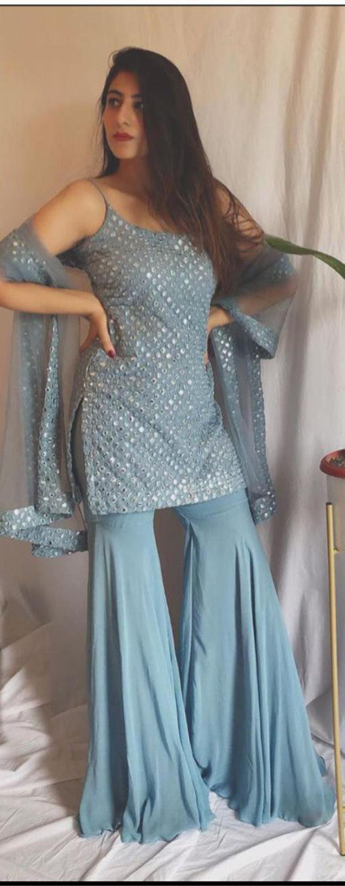 Gray Salwar Suit In Georgette Silk With Resham Work