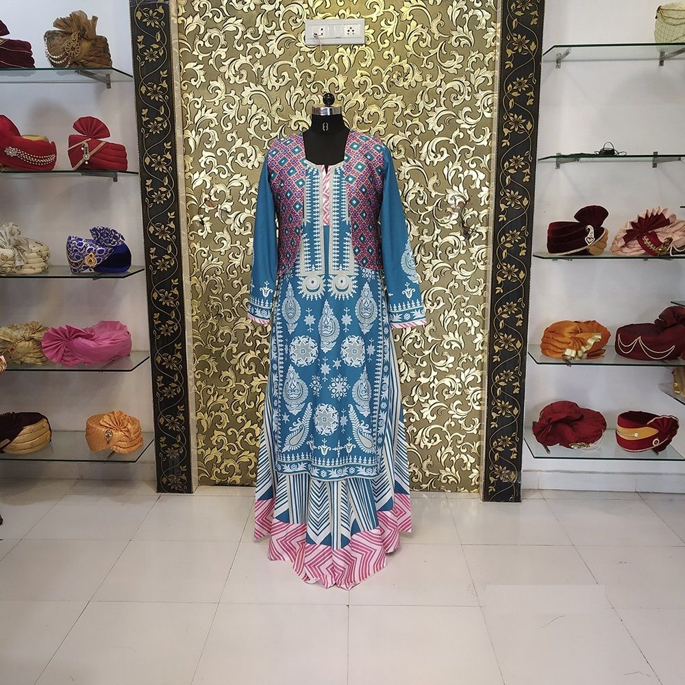 True Blue Salwar Suit In Crape With Digital Print