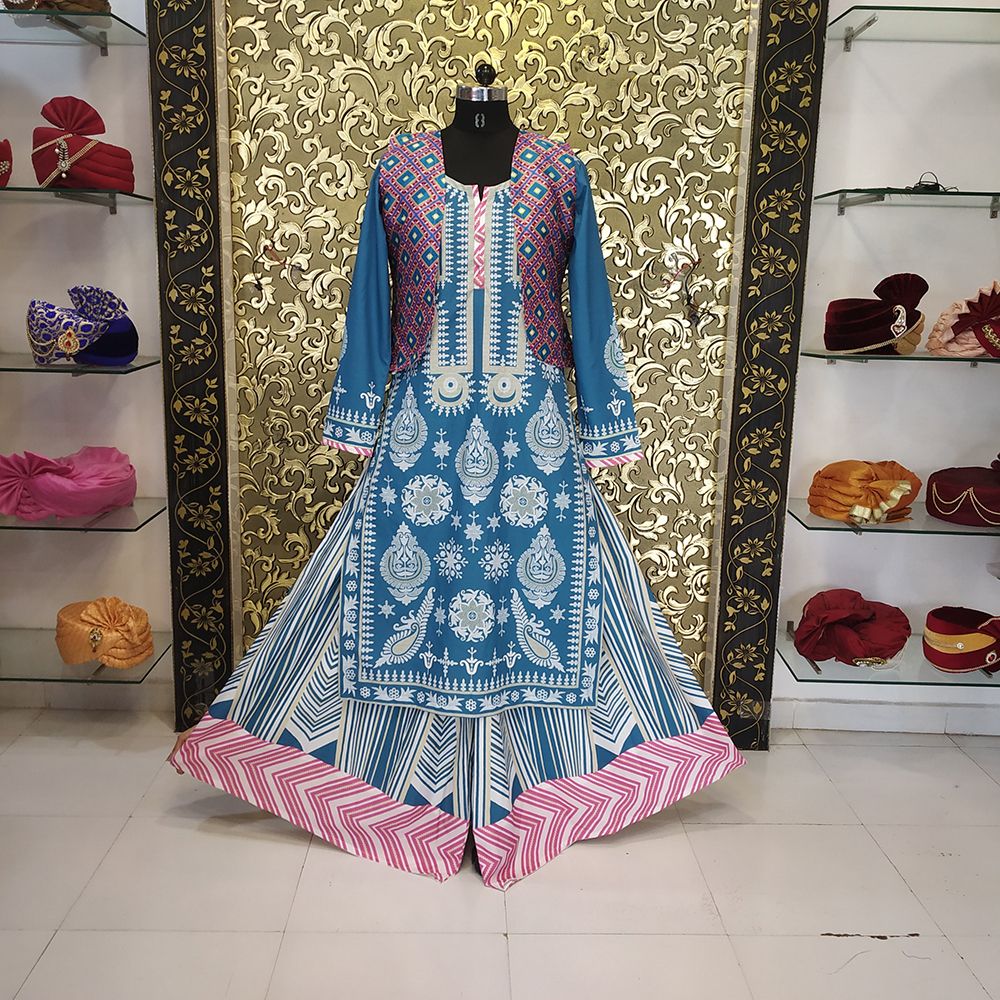 True Blue Salwar Suit In Crape With Digital Print
