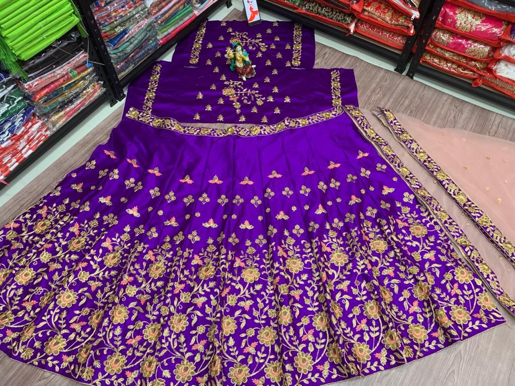 Purple Lehenga Choli In Malai Satin Silk With Embroidery Work