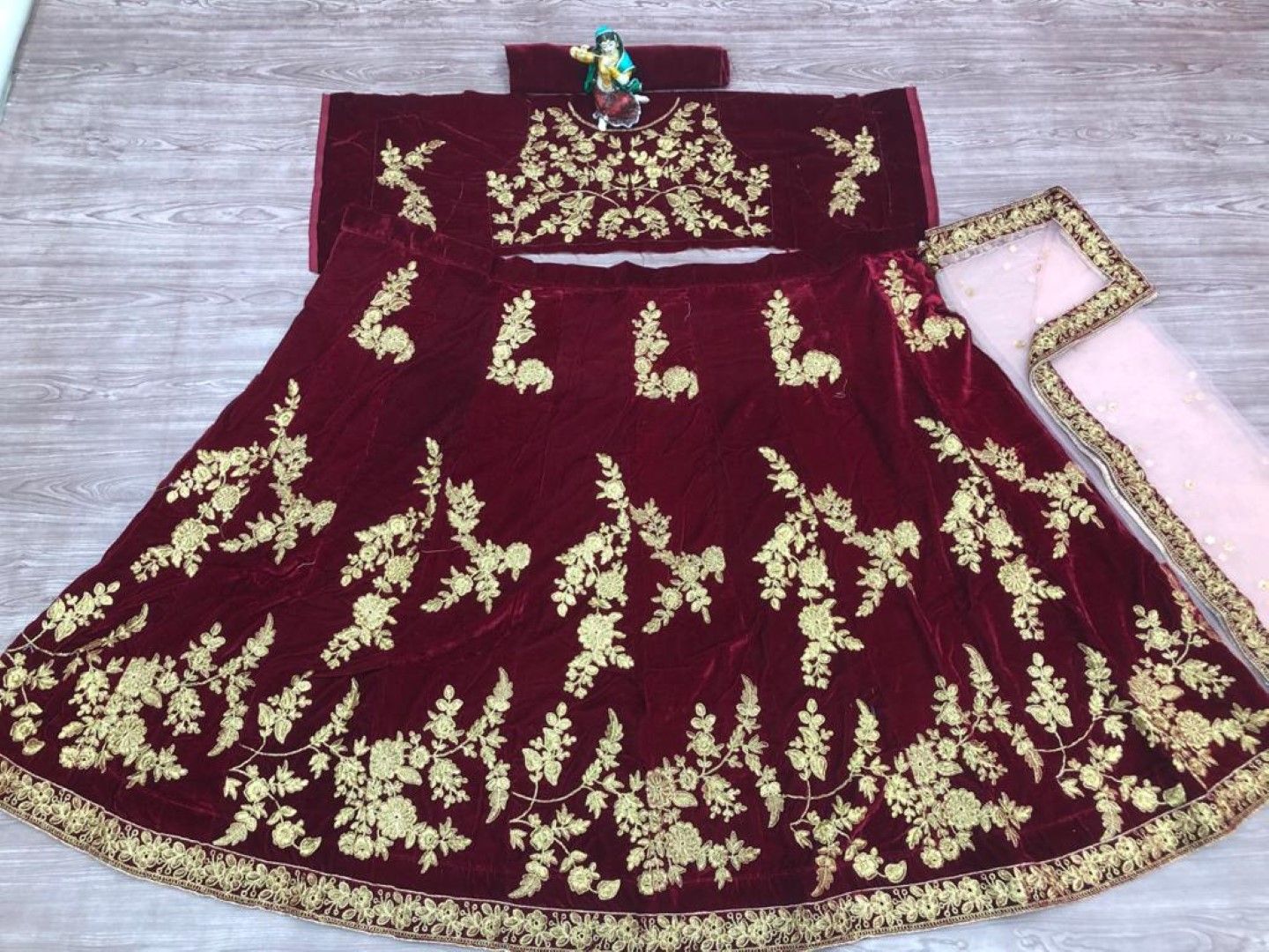 Maroon Lehenga Choli In Velvet With Embroidery Work