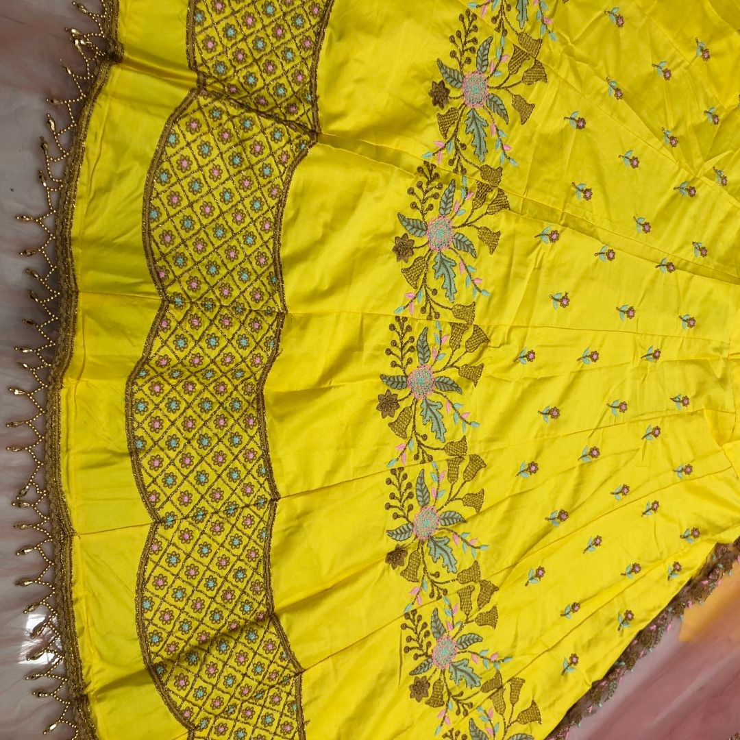 Yellow Lehenga Choli In Malai Satin Silk With Embroidery Work